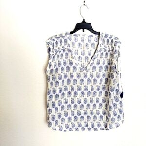 ANTHROPOLOGIE Sheer Floral Metallic Stripe Drawstring Top Sz S